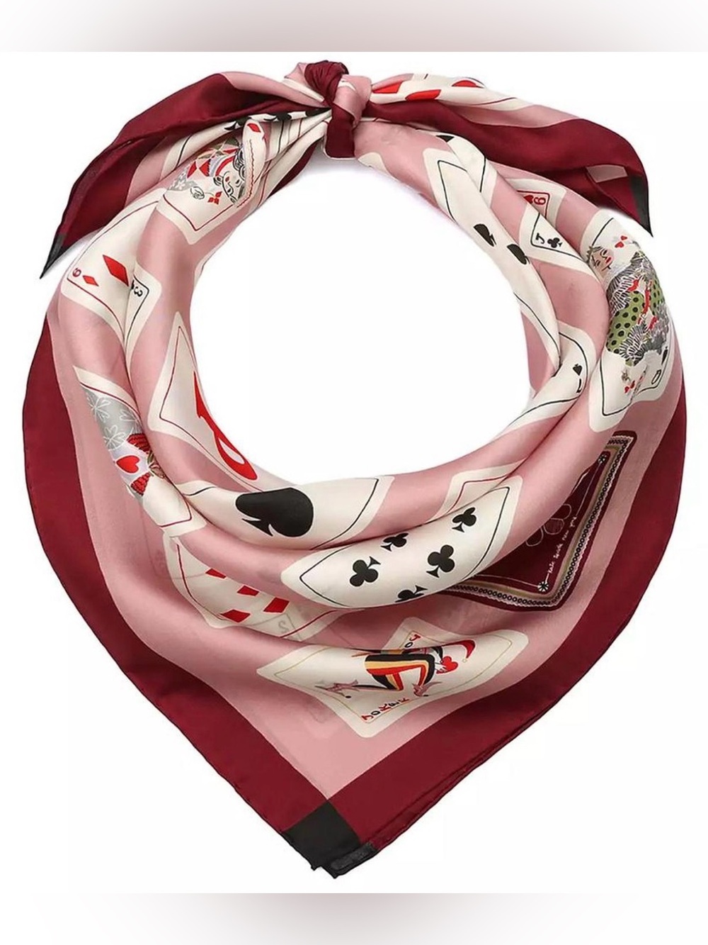 kate spade Pink and Burgundy Playing Cards Silk Square Scarf